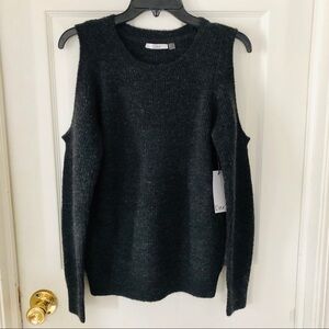 NWT DEX dark grey cold shoulder winter warm cozy stretch sweater size XS